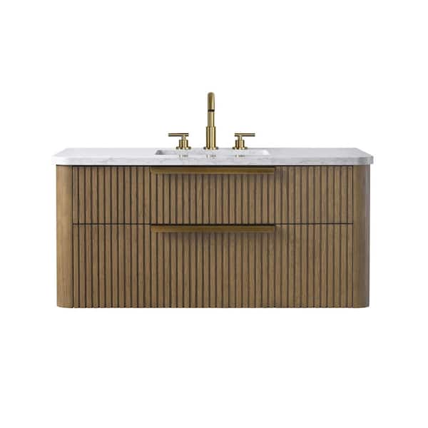 Warren 42 in. Floating Bath Vanity in Aged Oak with Engineered Stone Top in Arabescato and White Sink