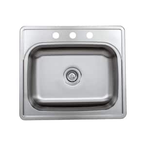 Halsted Top-Mount Stainless Steel 25 in. 3-Hole Single Bowl Kitchen Sink