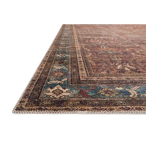 Layla Brick/Blue 5 ft. x 7 ft. 6 in. Distressed Bohemian Printed Area Rug