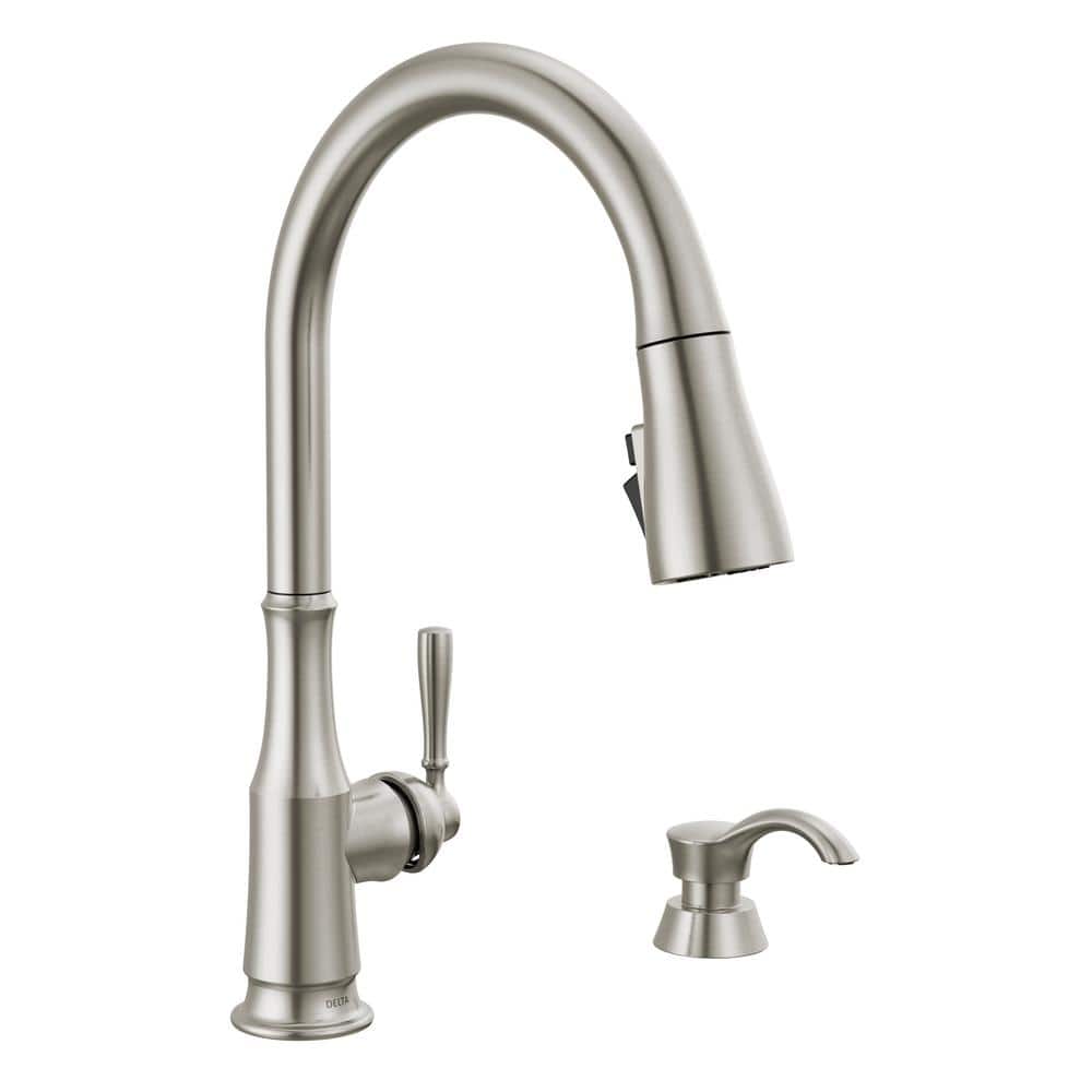 SpotShield Stainless Steel Pull-Down Kitchen Faucet with Soap Dispenser