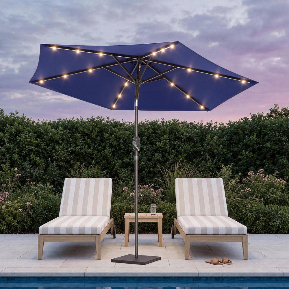 SANLUCE 7.5 ft. LED Round Patio Umbrella with UV Protection, Easy Tilt, and Wind-Resistant Features in Navy Blue
