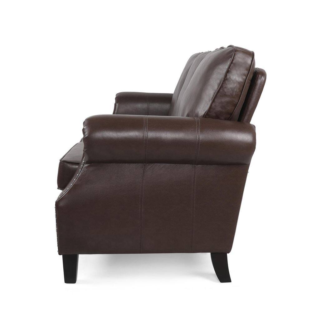 Dark Brown Faux Leather Lawson Sofa with Nailhead Trim