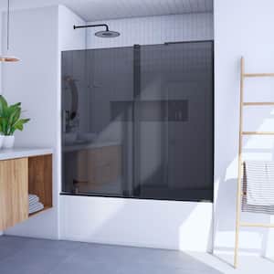 Mirage-X 60 in. W x 58 in. H Frameless Sliding Tub Door in Matte Black with Smoke Gray Glass