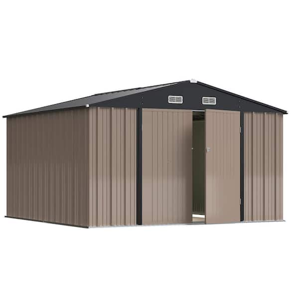Tozey 10 ft. W x 10 ft. D Brown Storage Shed Galvanized Metal Shed with Lockable Doors 100 sq. ft.