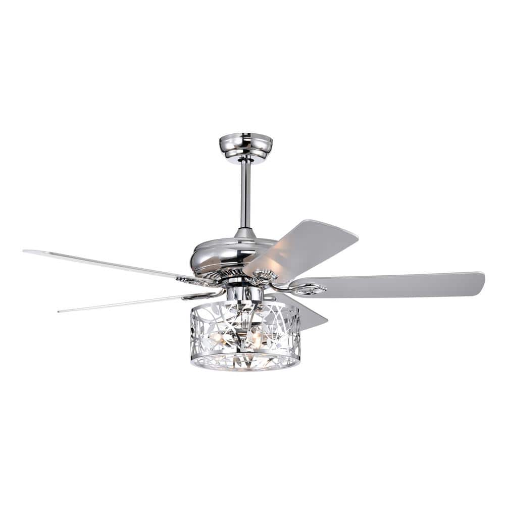 52 in. Indoor Chrome Ceiling Fan with Light, 3-Speed Blades Fandelier Rever