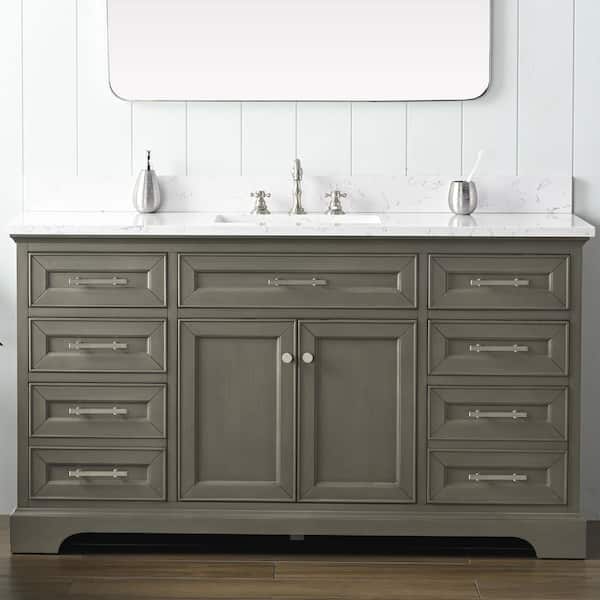 Thompson 60 in. W x 22 in. D Bath Vanity in Silver Gray with Engineered Stone Vanity in Carrara White with White Sink