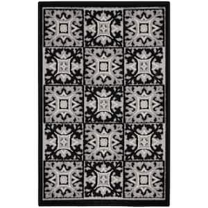 Aloha Black White 3 ft. x 4 ft. Geometric Boho Moroccan Indoor/Outdoor Kitchen Area Rug