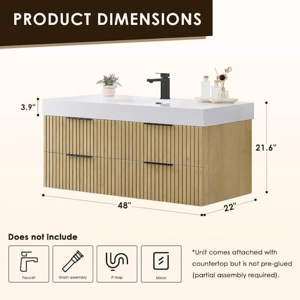 Altair Livia 48 in. W Single Sink Floating Bath Vanity in Nature