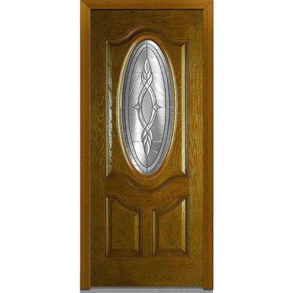 MMI Door 36 in. x 80 in. Brentwood Right-Hand 3/4 Oval Lite 2-Panel Deluxe Classic Stained Fiberglass Oak Prehung Front Door