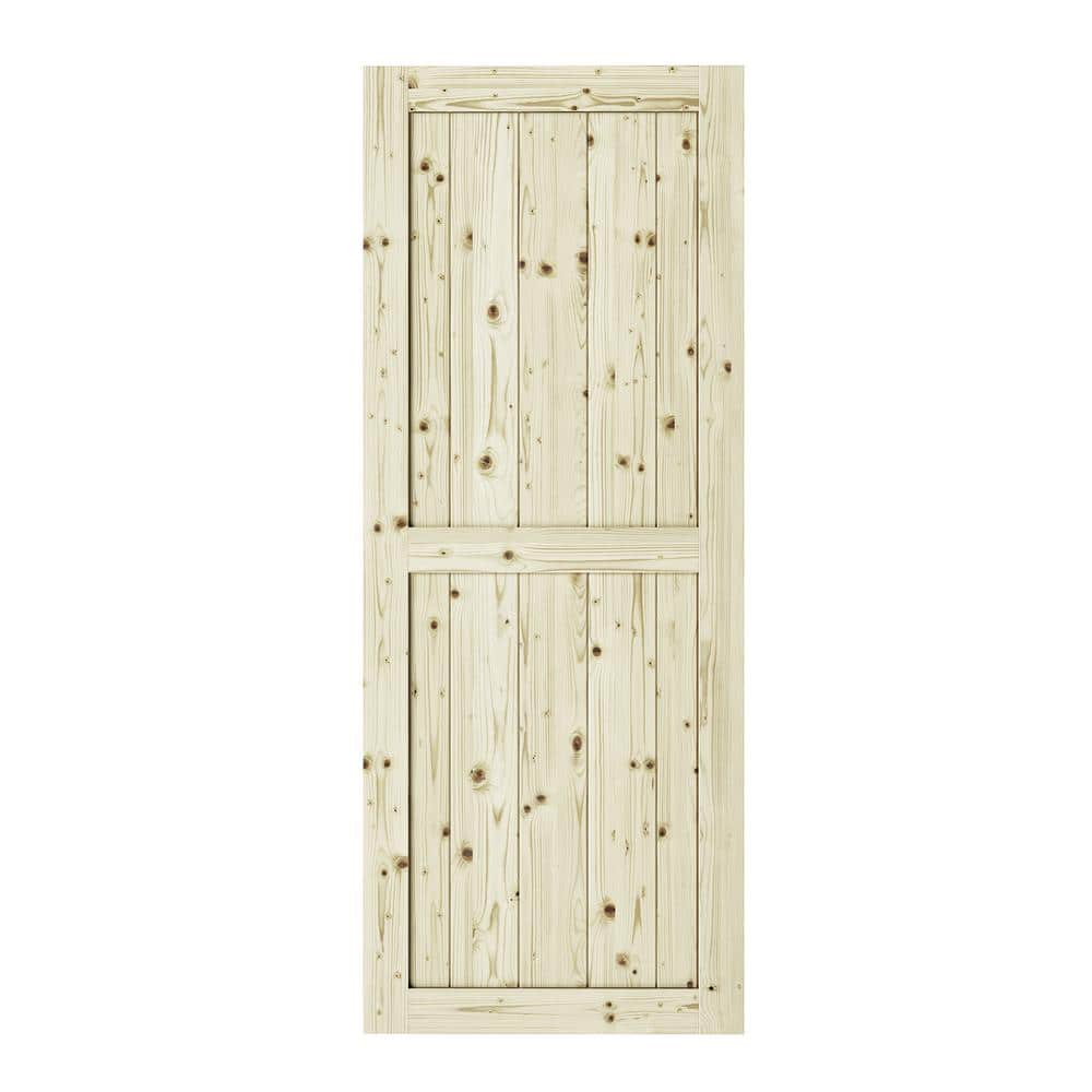 37 in. x 84 in. Ranch 2 Panel Unfinished Knotty Pine Interior Barn Door Sla