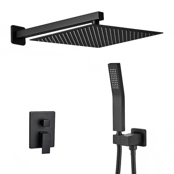 2-Spray 2.5 GPM 10 in. Wall Mount Dual Shower Head and Handheld Shower Head in Black