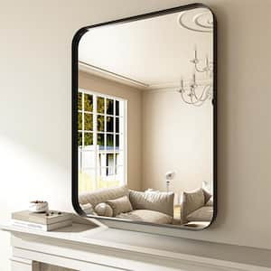 28 in. W x 36 in. H Black Aluminum Framed Modern Rounded Wall Mount Mirror