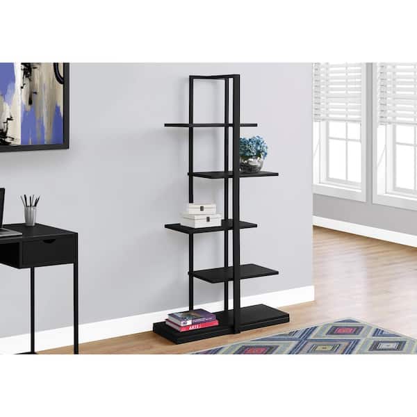 Unbranded 60 in. Black Faux Wood 5-shelf Standard Bookcase with Open Back