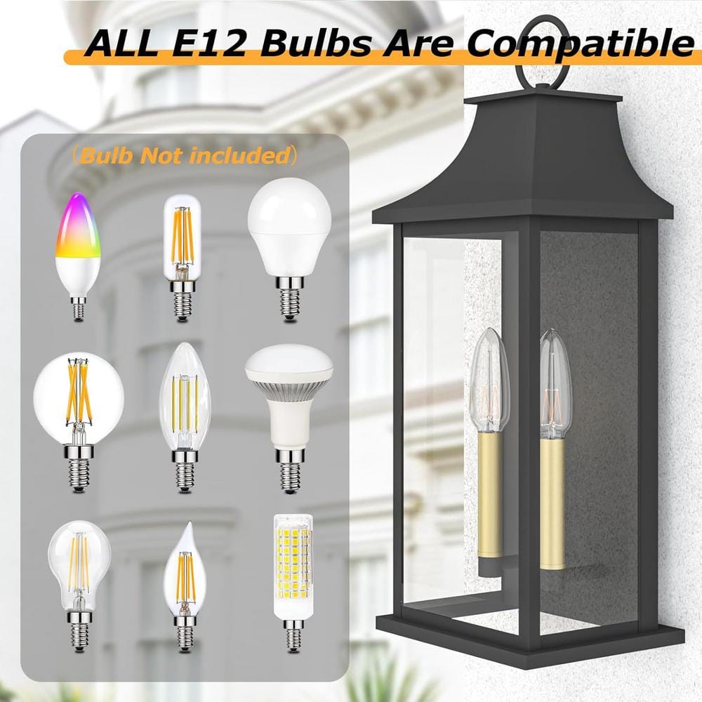 21" Black and Gold Dimmable Outdoor Lantern Wall Sconce