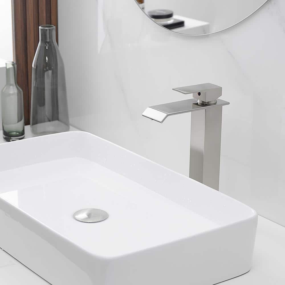 Brushed Nickel Single Handle Vessel Sink Faucet with Drain Kit