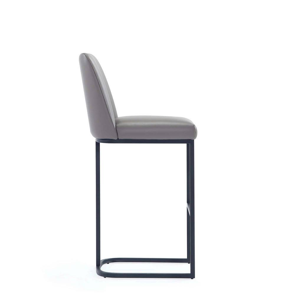 Gray Leatherette Upholstered Bar Stool with Metal Base