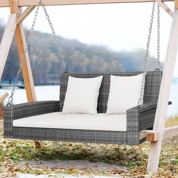 Resin Wicker Wicker Hanging Porch Swing 2-Person Wicker Hanging