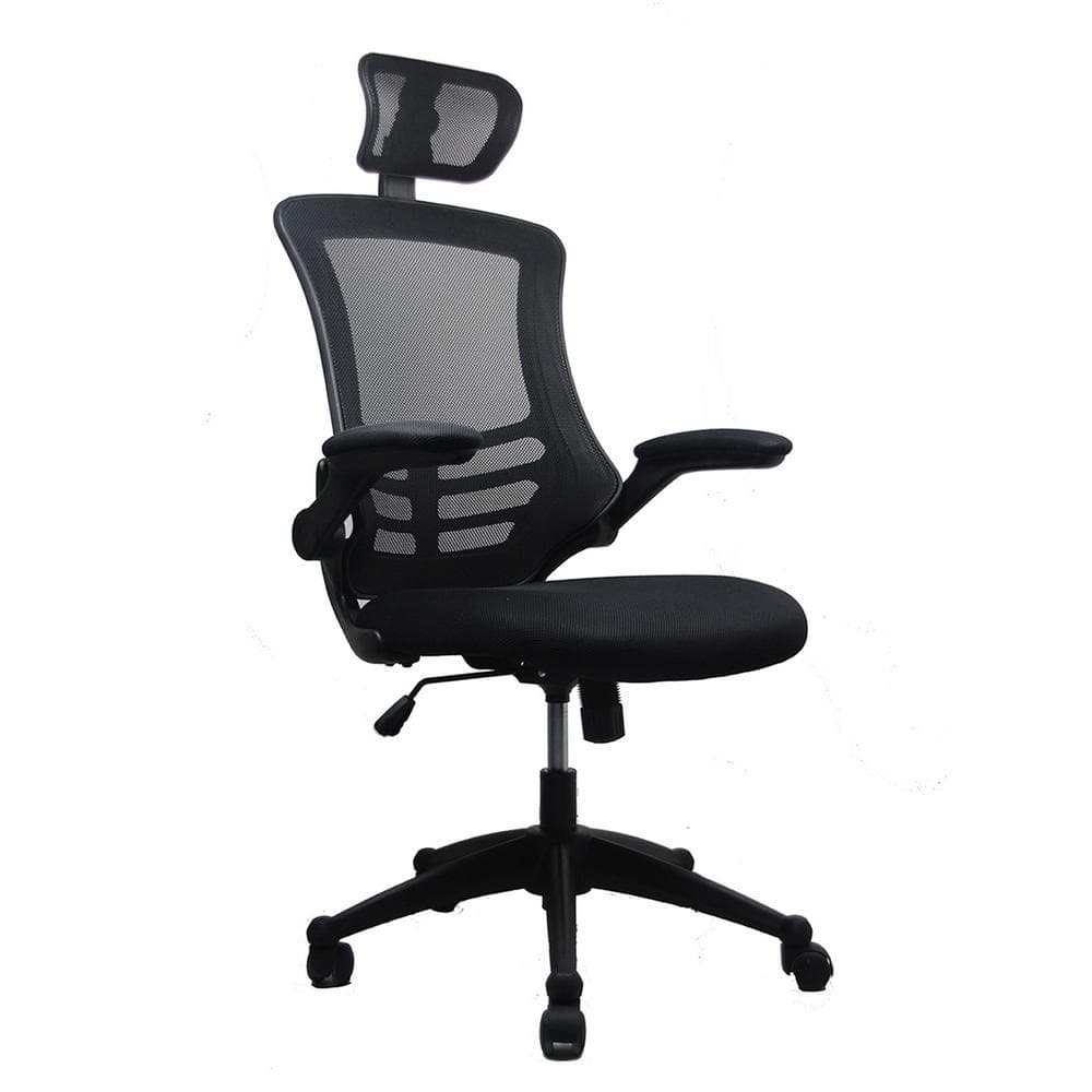 MAYKOOSH Black Flip-Top Ergonomic Mesh Drafting Swivel Desk Chair Lumbar  Support, Height Adjustable with Foot Ring 24860 - The Home Depot