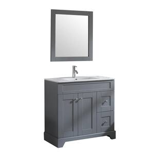 36.4 in. W x 31.6 in. D x 18.1 in. H Single Sink Bath Vanity in Light Grey with Ceramic Top and Mirror