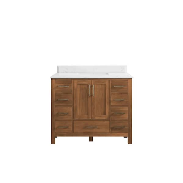 Willow Collections Malibu Teak 42 in. W x 22 in. D x 36 in. H Bath Vanity in Gold Teak with 1.5" Empira Quartz Top