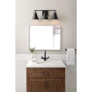 Insdale 3-Light Matte Black Modern Industrial Bathroom Vanity Light with Metal Shades