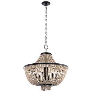 Brisbane 24 in. 6-Light Distressed Black Farmhouse Candle Empire Chandelier for Dining Room