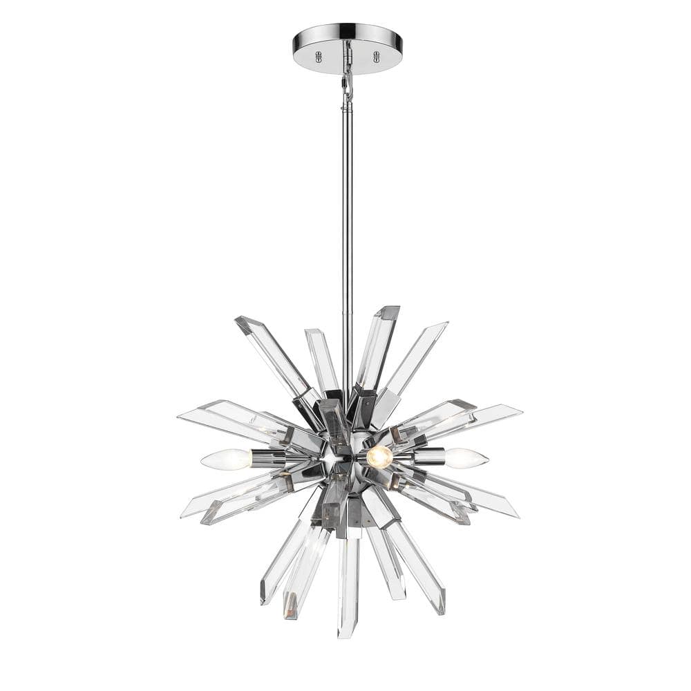 Burst 4-Light Chrome Indoor Starburst Chandelier with No Bulbs Included