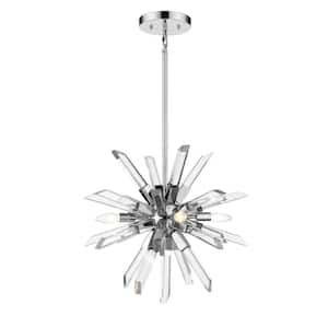 Burst 4-Light Chrome Indoor Starburst Chandelier with No Bulbs Included