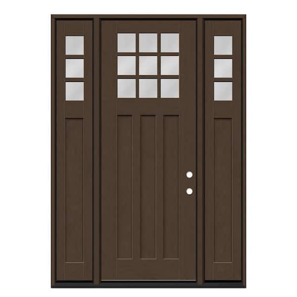 Regency 68 in. x 96 in. 1/4 9L-SDL Clear Glass LHIS Hickory Fiberglass Prehung Front Door with 14in-1/4Top SLs 6-9/16