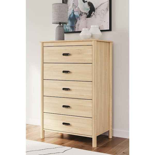 Signature DESIGN BY ASHLEY Cabinella Beige 5 Drawers 32 in. Chest of Drawers