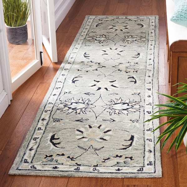 Micro-Loop Grey/Ivory 2 ft. x 9 ft. Border Persian Runner Rug