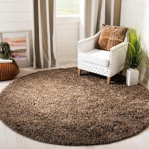 Athens Shag Taupe 7 ft. x 7 ft. Round Solid Area Rug