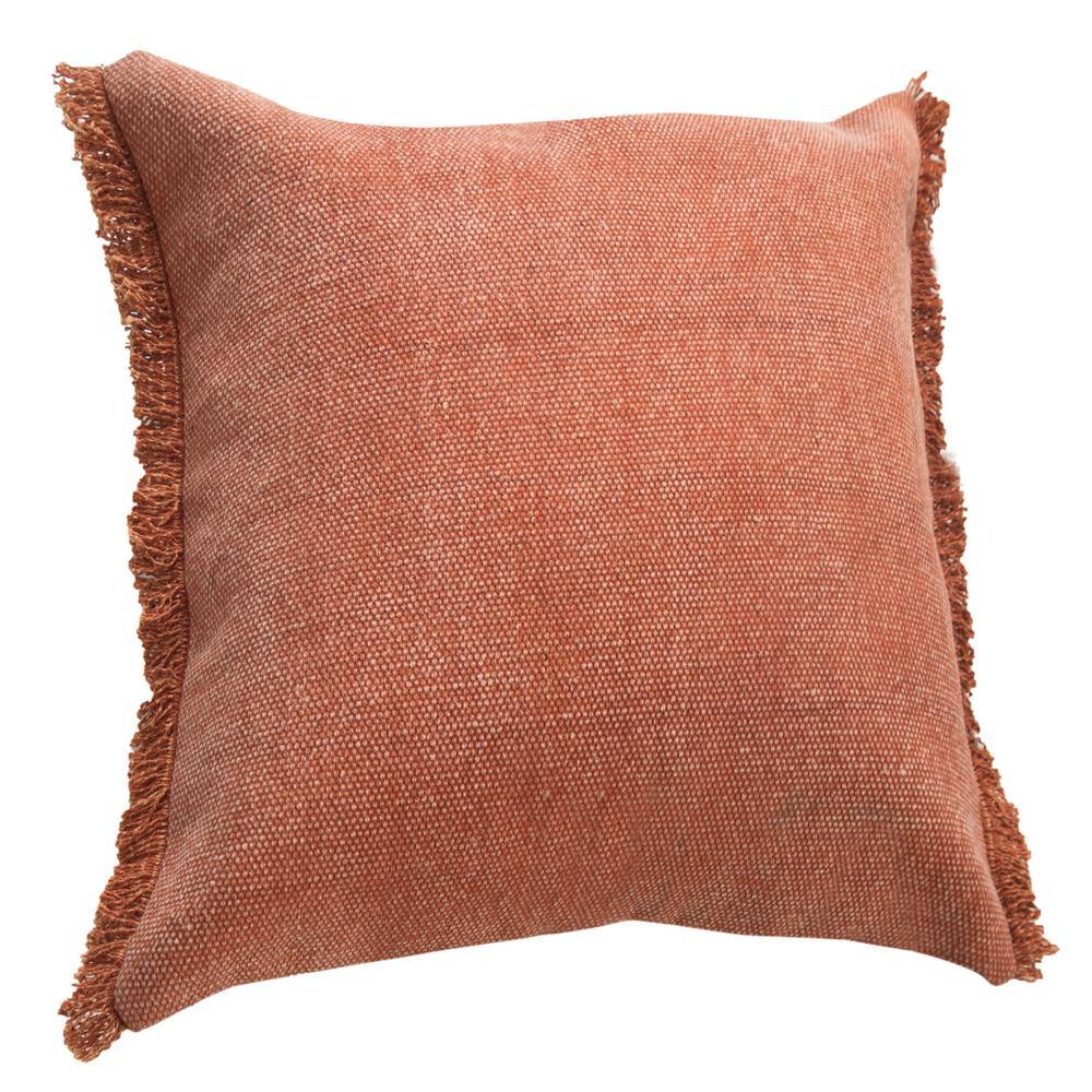 Adobe Brown Stonewash Cotton Fringe Throw Pillow