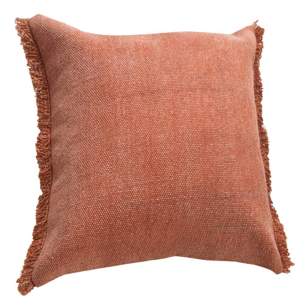 Adobe Brown Stonewash Cotton Fringe Throw Pillow