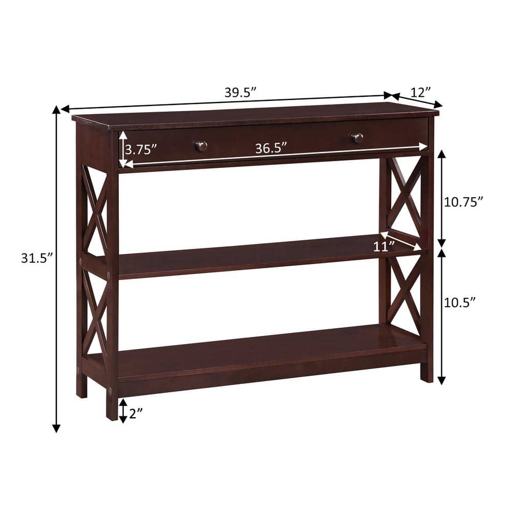 Espresso Oxford Console Table with Drawer and Shelves