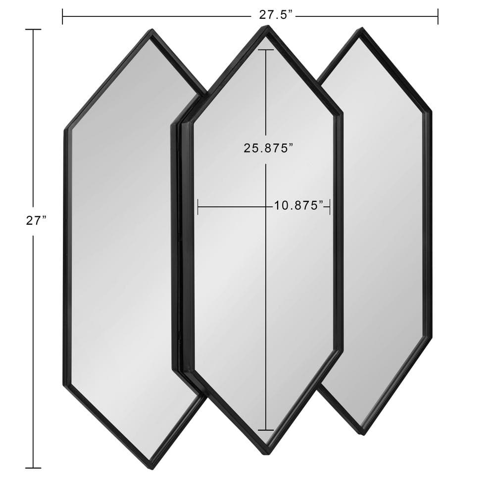 Diaz Hexagonal Black and Gold Stacked Wall Mirror Set