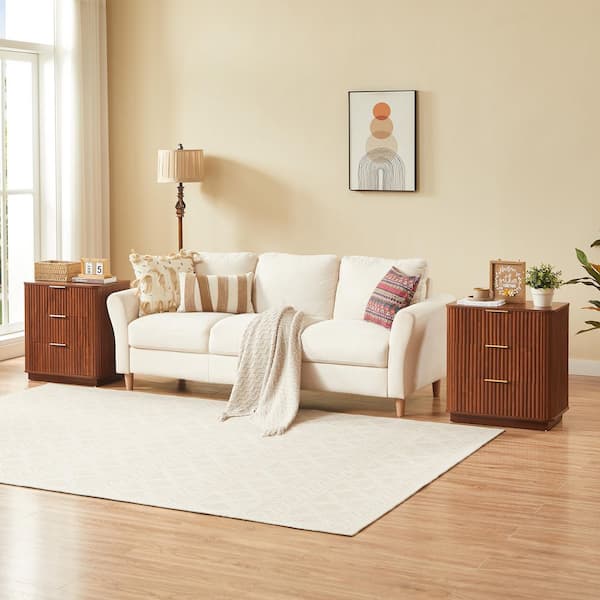 Mae Modern Walnut 3 Drawers 23.6 in. W Nightstand with Curved Wave Design, (Set of 2)