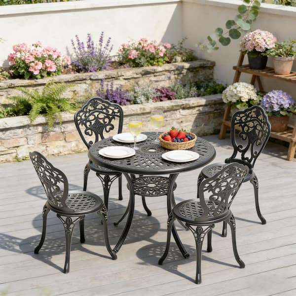 2 piece patio set with umbrella Home Depot Outdoor Dining Furniture With Umbrella Unbranded Black 5-Piece  Cast Aluminum Outdoor Dining Set, Weather-Resistant Patio Furniture With  Umbrella Hole BDS-0225