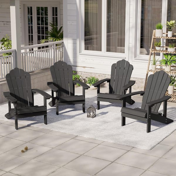 Black Weather Resistant Plastic Adirondack Chair (Set of 4)