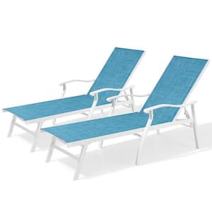 White 2-Piece Aluminum Outdoor Chaise Lounge in Blue