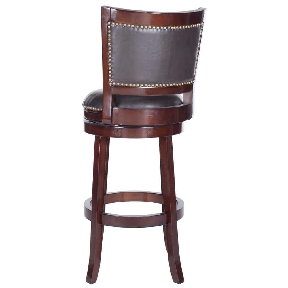 Sierra Brown Swivel Bar Stool with Leather Seat and Wood Frame