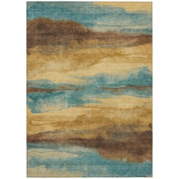 Chantille Machine Washable Indoor/Outdoor Abstract ACN3008 Turquoise 10 ft. x 14 ft. Area Rug