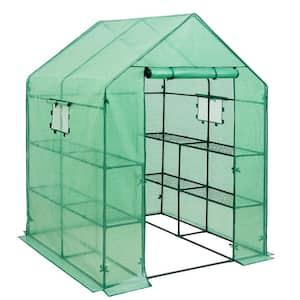 56 in. W x 56 in. D x 77 in. H Green Portable Gardening Plant Walk-in 2-Tiers 8-Shelves Greenhouse