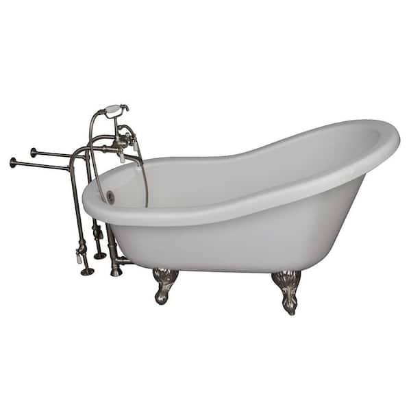 Barclay Products 5.6 ft. Acrylic Ball and Claw Feet Slipper Tub in White with Brushed Nickel Accessories