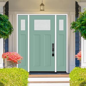 Legacy 64 in. x 80 in. 1/4 Toplite Rain Glass RHOS Primed Quarry Finish Fiberglass Prehung Front Door w/Dbl 12 in. SL