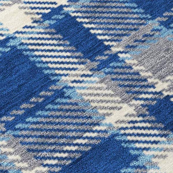 Navy and Ivory 3 ft. x 5 ft. Woven Plaid Rectangle Indoor/Outdoor Area Rug