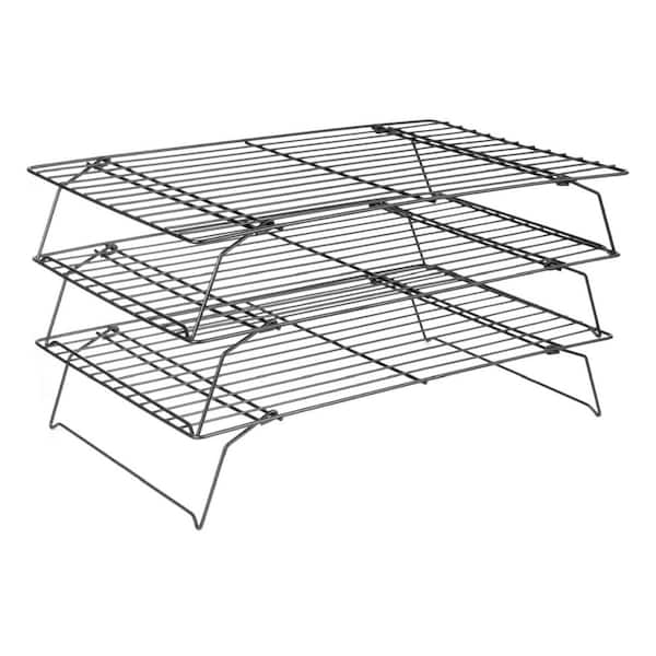 3-Tier Black Stainless Steel Stackable Cooling Rack with Nonstick Surface for Baking Roasting Grilling Oven Safe