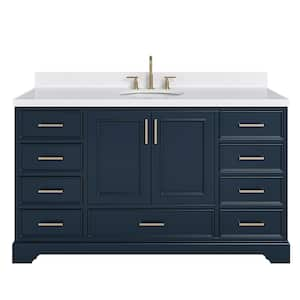 Stafford 60 in. W x 22 in. D x 36 in. H Single Freestanding Bath Vanity in Midnight Blue with Carrara White Quartz Top