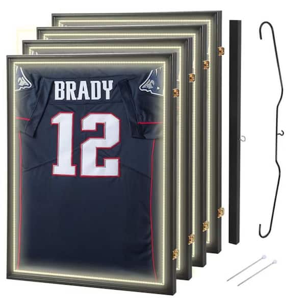 MUKE Black 24 in. x 32 in. Jersey Frame LED Display Case, Acrylic Glass Shadow Box with and Hanger (4-Pack)