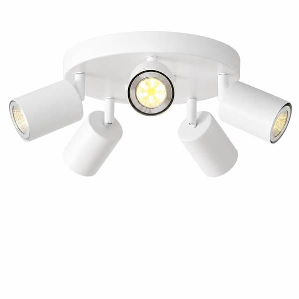 5-Light White Round Adjustable GU10 Flush Mount Ceiling Spotlight for Kitchen, Bedroom and Dining Room